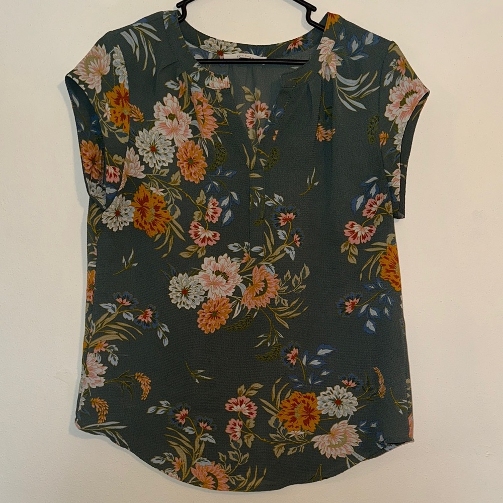 Floral Print Blue/Green Blouse